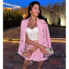 KONDALA Za Chic Pink Blazer Office Lady 2022 Plaid Oversized Long Jackets Women Long Sleeve Double Button Pockets Tops