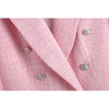KONDALA Za Chic Pink Blazer Office Lady 2022 Plaid Oversized Long Jackets Women Long Sleeve Double Button Pockets Tops