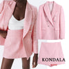 KONDALA Za Chic Pink Blazer Office Lady 2022 Plaid Oversized Long Jackets Women Long Sleeve Double Button Pockets Tops
