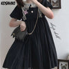 KOSAHIKI 2022 Lolita Style Women Dress Vintage Ruffles Short Sleeve Vestido Lace Robe Sweet Kawaii Black Cosplay Ladies Dresses