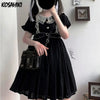 KOSAHIKI 2022 Lolita Style Women Dress Vintage Ruffles Short Sleeve Vestido Lace Robe Sweet Kawaii Black Cosplay Ladies Dresses
