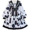 KOSAHIKI Cow Print Long Sleeve Lolita Dress women plus size Dresses 2022 Japanese Kawaii Girl Sweet Cosplay Bow Bandage Vestido
