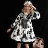 KOSAHIKI Cow Print Long Sleeve Lolita Dress women plus size Dresses 2022 Japanese Kawaii Girl Sweet Cosplay Bow Bandage Vestido