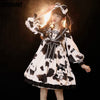KOSAHIKI Cow Print Long Sleeve Lolita Dress women plus size Dresses 2022 Japanese Kawaii Girl Sweet Cosplay Bow Bandage Vestido