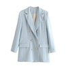 KPYTOMOA Women 2022 Office Wear Double Breasted Blazer Coat Vintage Long Sleeve Back Vents Female Outerwear Chic Tops