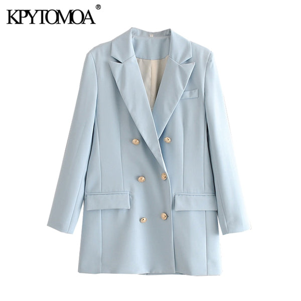 KPYTOMOA Women 2022 Office Wear Double Breasted Blazer Coat Vintage Long Sleeve Back Vents Female Outerwear Chic Tops