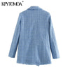 KPYTOMOA Women 2022 Office Wear Double Breasted Tweed Blazer Coat Vintage Long Sleeve Frayed Female Outerwear Chic Tops
