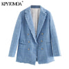 KPYTOMOA Women 2022 Office Wear Double Breasted Tweed Blazer Coat Vintage Long Sleeve Frayed Female Outerwear Chic Tops