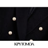 KPYTOMOA Women 2022 Office Wear Double Breasted Tweed Blazer Coat Vintage Long Sleeve Pockets Female Outerwear Chic Tops