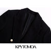 KPYTOMOA Women 2022 Office Wear Double Breasted Tweed Blazer Coat Vintage Long Sleeve Pockets Female Outerwear Chic Tops
