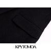 KPYTOMOA Women 2022 Office Wear Double Breasted Tweed Blazer Coat Vintage Long Sleeve Pockets Female Outerwear Chic Tops