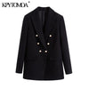 KPYTOMOA Women 2022 Office Wear Double Breasted Tweed Blazer Coat Vintage Long Sleeve Pockets Female Outerwear Chic Tops