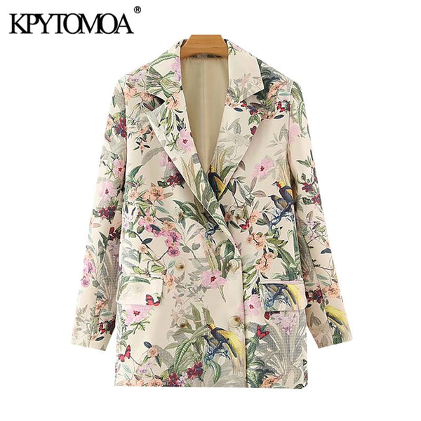 KPYTOMOA Women 2022 Office Wear Floral Print Blazer Coat Vintage Long Sleeve Pockets Female Outerwear Chic Tops