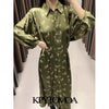 KPYTOMOA Women 2022 Chic Animal Print Midi Shirt Dress Vintage Lantern Sleeve Button-up Female Dresses Vestidos Mujer