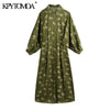KPYTOMOA Women 2022 Chic Animal Print Midi Shirt Dress Vintage Lantern Sleeve Button-up Female Dresses Vestidos Mujer