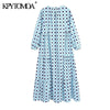 KPYTOMOA Women 2022 Chic  Geometric Print Ruffled Midi Dress Vintage O Neck Long Sleeve Female Dresses Vestidos Mujer