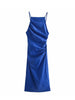 KPYTOMOA Women 2022 Chic  Pleated Fitted Midi Shift Dress Vintage Backless Zipper Thin Straps Female Dresses Mujer