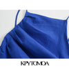 KPYTOMOA Women 2022 Chic  Pleated Fitted Midi Shift Dress Vintage Backless Zipper Thin Straps Female Dresses Mujer