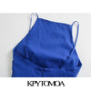 KPYTOMOA Women 2022 Chic  Pleated Fitted Midi Shift Dress Vintage Backless Zipper Thin Straps Female Dresses Mujer