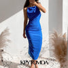 KPYTOMOA Women 2022 Chic  Pleated Fitted Midi Shift Dress Vintage Backless Zipper Thin Straps Female Dresses Mujer