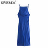 KPYTOMOA Women 2022 Chic  Pleated Fitted Midi Shift Dress Vintage Backless Zipper Thin Straps Female Dresses Mujer