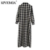 KPYTOMOA Women 2022 Chic Printed Button-up Midi Dress Vintage Bow Tie Collar Three Quarter Sleeve Female Dresses Mujer
