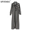 KPYTOMOA Women 2022 Chic Printed Button-up Midi Dress Vintage Bow Tie Collar Three Quarter Sleeve Female Dresses Mujer