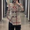 KPYTOMOA Women 2022 Double Breasted Check Tweed Blazer Coat Vintage Long Sleeve Pockets Female Outerwear Chic Tops