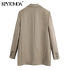 KPYTOMOA Women 2022 Double Breasted Loose Fitting Blazer Coat Vintage Long Sleeve Pockets Female Outerwear Chic Veste