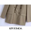 KPYTOMOA Women 2022 Double Breasted Loose Fitting Blazer Coat Vintage Long Sleeve Pockets Female Outerwear Chic Veste