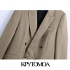 KPYTOMOA Women 2022 Double Breasted Loose Fitting Blazer Coat Vintage Long Sleeve Pockets Female Outerwear Chic Veste