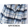 KPYTOMOA Women 2022 Double Breasted Striped Woolen Blazer Coat Vintage Long Sleeve Pockets Female Outerwear Chic Veste