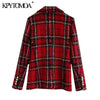 KPYTOMOA Women 2022 Double Breasted Tweed Check Blazer Coat Vintage Long Sleeve Frayed Tassel Female Outwear Chic Tops