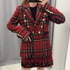 KPYTOMOA Women 2022 Double Breasted Tweed Check Blazer Coat Vintage Long Sleeve Frayed Tassel Female Outwear Chic Tops