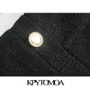 KPYTOMOA Women 2022 Fitted Tweed Blazer Coat Vintage Long Sleeve Welt Pockets Female Outerwear Chic Veste Femme
