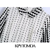 KPYTOMOA Women 2022 Geometric Print Office Wear Midi Dress Vintage Three Quarter Sleeve Back Zipper Female Dresses Mujer