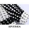 KPYTOMOA Women 2022 Geometric Print Office Wear Midi Dress Vintage Three Quarter Sleeve Back Zipper Female Dresses Mujer