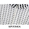 KPYTOMOA Women 2022 Geometric Print Office Wear Midi Dress Vintage Three Quarter Sleeve Back Zipper Female Dresses Mujer