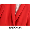 KPYTOMOA Women 2022 Office Wear Double Breasted Blazer Coat Vintage Long Sleeve Flap Pockets Female Outerwear Chic Veste