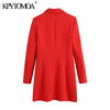 KPYTOMOA Women 2022 Office Wear Double Breasted Blazer Coat Vintage Long Sleeve Flap Pockets Female Outerwear Chic Veste
