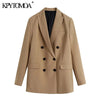 KPYTOMOA Women 2022 Office Wear Double Breasted Blazers Coat Vintage Long Sleeve Pockets Female Outerwear Chic Tops