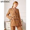 KPYTOMOA Women 2022 Office Wear Double Breasted Blazers Coat Vintage Long Sleeve Pockets Female Outerwear Chic Tops