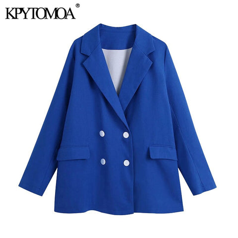 KPYTOMOA Women 2022 Oversized Double Breasted Blazer Coat Vintage Long Sleeve Flap Pockets Female Outerwear Chic Veste