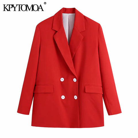 KPYTOMOA Women 2022 Oversized Double Breasted Blazer Coat Vintage Long Sleeve Flap Pockets Female Outerwear Chic Tops