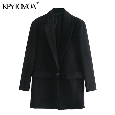 KPYTOMOA Women 2022 Oversized Single Button Blazers Coat Vintage Long Sleeve Pockets Female Outerwear Chic Tops