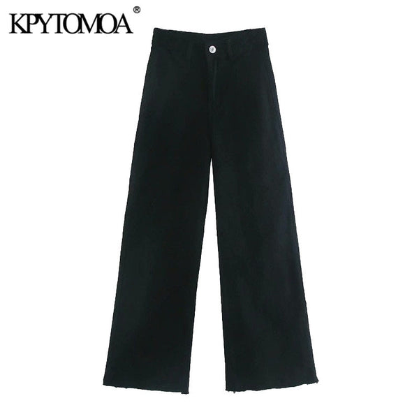 KPYTOMOA Women 2022 Pockets Frayed Tassel Straight Jeans Vintage High Waist Zipper Fly Denim Female Ankle Trousers Mujer
