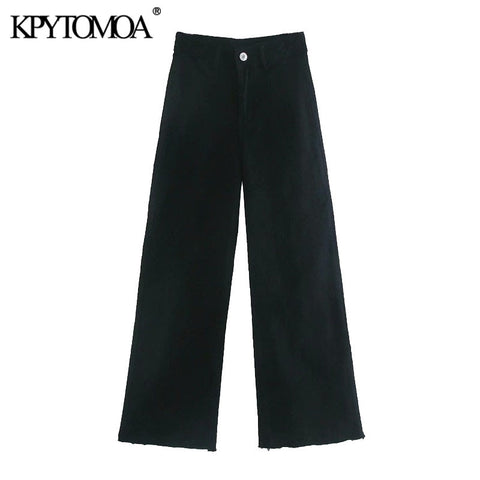 KPYTOMOA Women 2022 Pockets Frayed Tassel Straight Jeans Vintage High Waist Zipper Fly Denim Female Ankle Trousers Mujer
