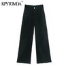 KPYTOMOA Women 2022 Pockets Frayed Tassel Straight Jeans Vintage High Waist Zipper Fly Denim Female Ankle Trousers Mujer