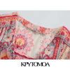 KPYTOMOA Women 2022 Semi-sheer Floral Print Lace Patchwork Midi Dress Vintage Three Quarter Sleeve Female Dresses Mujer