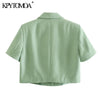 KPYTOMOA Women 2022 Single Button Linen Cropped Blazer Vintage Shorts Sleeve Female Outerwear Chic Veste Femme